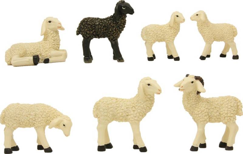 FADEDA Tierfigur 7x FADEDA Landschafe mit Widder und Lamm, Höhe in cm: 5,3 (7 St) von FADEDA
