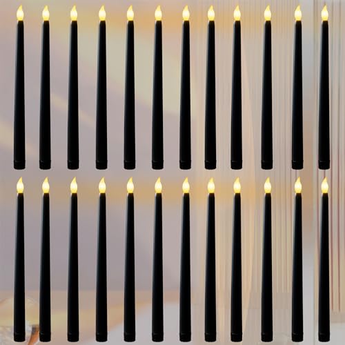 FAEFTY 24 Stück LED Stabkerzen, Flammenlose LED Kerzen Schwarz Flackernde Flamme, Batteriebetriebene Kerzen, Elektrische Kerzen Lang für Weihnachten, Erntedankfest, Candlelight Dinner(2.1 x 25 cm) von FAEFTY