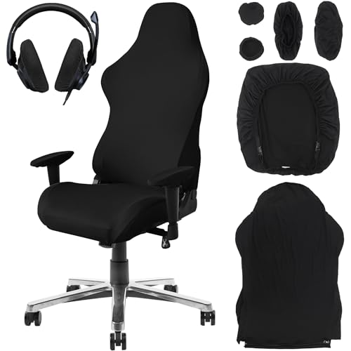 FAELNK Gaming Stuhl Bezug für Stühle 6 Stück Stuhlhussen Schwarze mit Armlehnen Dehnbare Abnehmbar Waschbar für Computerstuhl Gamning-Stuhl Drehstuhl Sessel von FAELNK