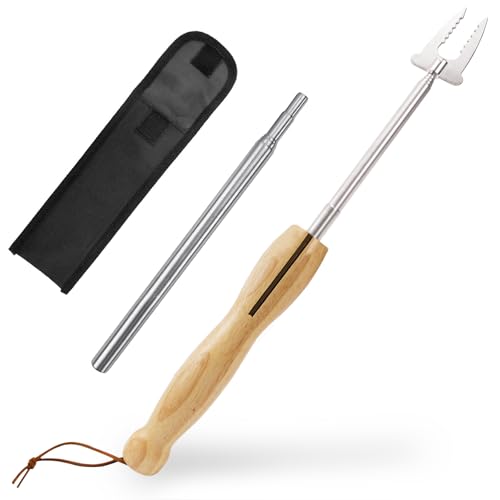 FAELNK Grillspieße Edelstahl Ausziehbar Holzgriff mit Teleskop Blasrohr Grillgabel Ausziehbar 81cm für BBQ Hotdog Teleskop Camping Lagerfeuer Zubehör Ausziehbar Grillgabel von FAELNK