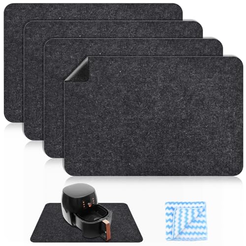 FAELNK Hitzebeständige Matte für Luftfritteuse 4 Stück Hitzeschutzmatte mit 1 Stück Lappen Küchenarbeitsplatten-Schutzmatten für Kaffeemaschinen Mikrowellen Toaster 30 * 44cm (4 Stück) von FAELNK