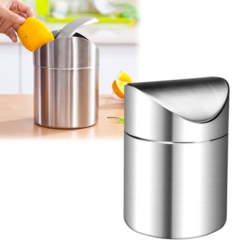 FAELNK Tischmülleimer mit Deckel Papierkorb Mini Mülleimer Edelstahl Tischabfalleimer Klein Kosmetikeimer für Küche Schlafzimmer Schreibtisch Schminktisch Mülleimer 12 x 16CM von FAELNK