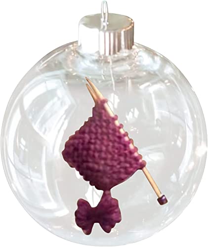 Transparente Weihnachtskugel mit Stricken und Häkeln Ornament, Weihnachtsbaum hängende kristallklare Kugeldekoration, handgefertigte Wolle Weihnachtsdekoration Geschenk für Strickerinnen (C) von FAFOUR