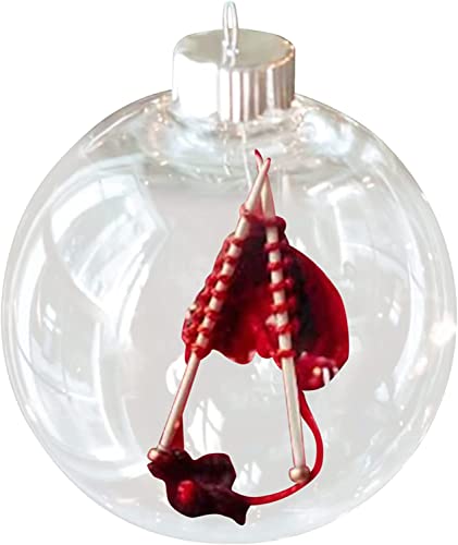 Transparente Weihnachtskugel mit Stricken und Häkeln Ornament, Weihnachtsbaum hängende kristallklare Kugeldekoration, handgefertigte Wolle Weihnachtsdekoration Geschenk für Strickerinnen (E) von FAFOUR