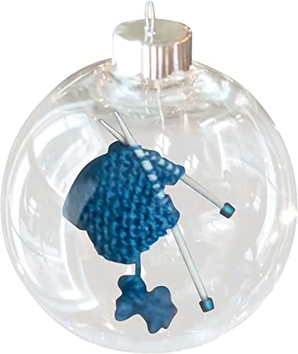 Transparente Weihnachtskugel mit Stricken und Häkeln Ornament, Weihnachtsbaum hängende kristallklare Kugeldekoration, handgefertigte Wolle Weihnachtsdekoration Geschenk für Strickerinnen (H) von FAFOUR