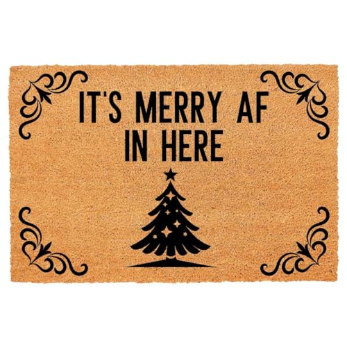 Fußmatte für Eingangsbereich, Outdoor, mit robuster Fußmatte für Veranda, Terrasse, Willkommensfeier, natürliche Kokosfaser, 60,2 x 40,9 cm (It's Merry AF in Here Christmas) von FAGGMY
