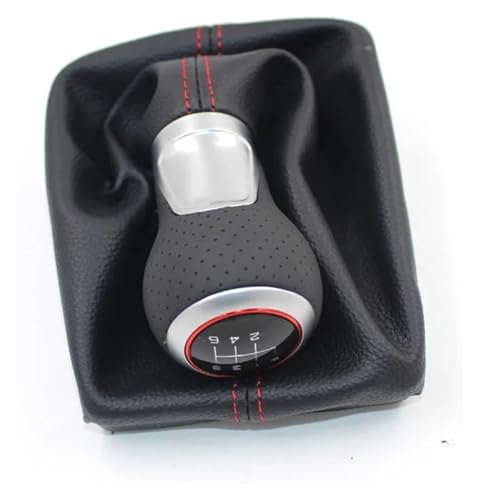 FAHBSTR Für A4 S4 B8 8K A5 8T Q5 8R S Linie 07-15 5 GANG 6 Geschwindigkeit Leder ROTE LINIE Schaltknauf Stick Shifter Handball Schaltknauf Knauf(Red Ring R12345) von FAHBSTR