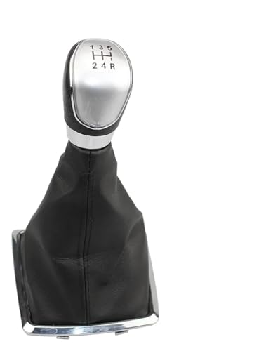 Für Focus 2 MK2 2005-2012 5/6 Geschwindigkeit Schaltknauf Hebel HandBall Boot Leder Abdeckung Stick Shifter Handball Schaltknauf Knauf(Silver 5-speed) von FAHBSTR
