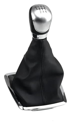 Für Focus 2 MK2 2005-2012 5/6 Geschwindigkeit Schaltknauf Hebel HandBall Boot Leder Abdeckung Stick Shifter Handball Schaltknauf Knauf(Silver 6-speed) von FAHBSTR