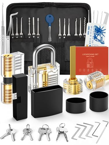 FAHEFANA 38-teiliges Lockpicking Set, [2024 Schwierigkeit Upgrade] Dietrich Set in Kreditkartengröße mit 4 Transparente Schlösser, Anleitung zum Schlossöffnen für Anfänger und Profis von FAHEFANA