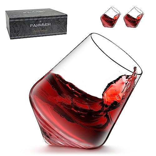 Whisky GläSer, Rotating Rum GläSer Set of 2, Bourbon Scotch Whiskey Cognac Gin Rock Tumbler WackelgläSer Old Fashioned Kristall Tasting Weinglas Ohne Stiel, Personalisiert MäNner Geschenke, 300ml von FAHIMEH