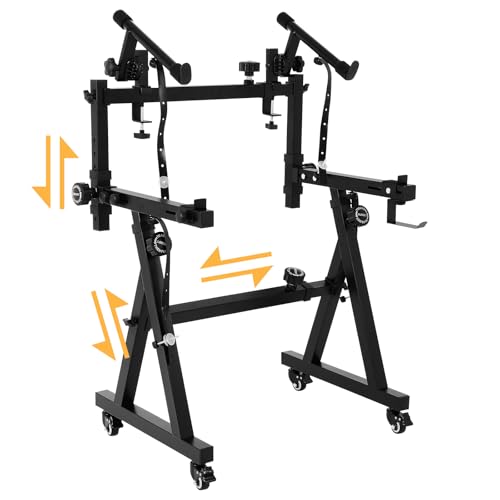 FAHKNS Dual-Klavier-Keyboard-Ständer, Z-Stil, tragbarer und verstellbarer Klavierständer mit Kopfhörerhalterung für 54–88 Tasten, verstellbare 2-stöckige Klavierhalterung mit Unterrad, für Kinder und FAHKNS Dual-Klavier-Keyboard-Ständer, Z-Stil, tragbarer und verstellbarer Klavierständer mit Kopfhörerhalterung für 54–88 Tasten, verstellbare 2-stöckige Klavierhalterung mit Unterrad, für Kinder und von FAHKNS