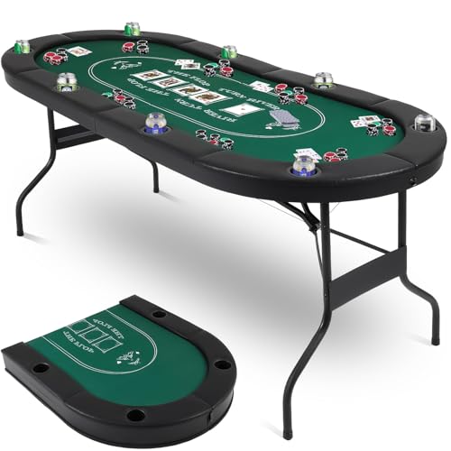 FAHKNS Pokertisch klappbar, 8 Spieler Faltbarer Pokertisch, 183.9 cm Blackjack Tische, Texas Holdem Blackjack Casino Spieltisch, Tragbarer Klappspieltisch mit Getränkehaltern, Grün FAHKNS Pokertisch klappbar, 8 Spieler Faltbarer Pokertisch, 183.9 cm Blackjack Tische, Texas Holdem Blackjack Casino Spieltisch, Tragbarer Klappspieltisch mit Getränkehaltern, Grün von FAHKNS