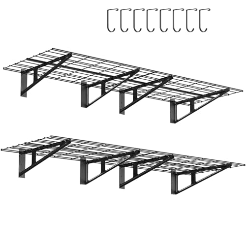 Garagen-Wandregal, 61 x 183 cm, robuste Metallregale mit 8 Fahrradhaken, 544 kg Tragkraft, schwebende Regale, 61 x 182,9 cm, Drahtregal, Wandmontage, 2 Stück Garagen-Wandregal, 61 x 183 cm, robuste Metallregale mit 8 Fahrradhaken, 544 kg Tragkraft, schwebende Regale, 61 x 182,9 cm, Drahtregal, Wandmontage, 2 Stück von FAHKNS