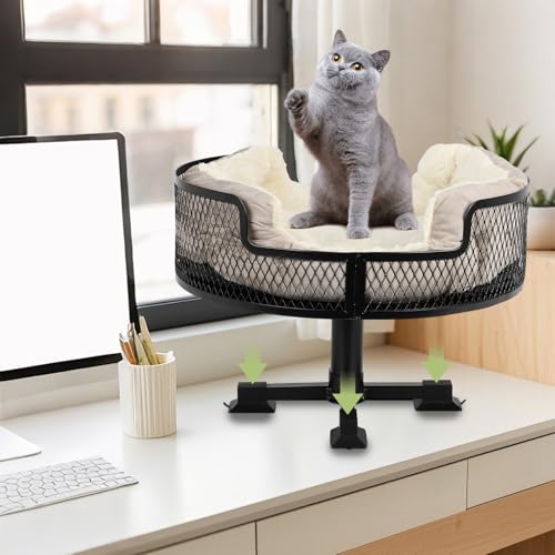 Katzen-Schreibtischbett, Metallnetz-Design, erhöhtes Katzenbett mit Gummi-Saugfüßen zum Schutz des Schreibtischs, Haustier-Schreibtischbett, mit 20,4 kg Tragkraft Katzen-Schreibtischbett, Metallnetz-Design, erhöhtes Katzenbett mit Gummi-Saugfüßen zum Schutz des Schreibtischs, Haustier-Schreibtischbett, mit 20,4 kg Tragkraft von FAHKNS