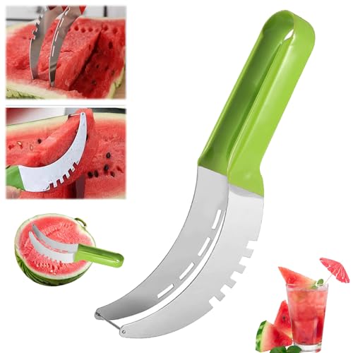 Wassermelonenschneider Edelstahl Obstschneider Multifunktionaler Melonenschneider für Home Party Camping Küche Gadget (Grün) von FAHOI