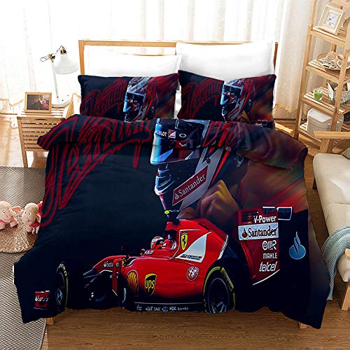 FAIEK Bettbezug und 2 Kissenbezüge F1 Rennauto Bettwäsche-Set,Roter Rennwagen Bettwäsche-Set für Erwachsene Kinder, Kinder, Jungen und Mädchen,140X200CM von FAIEK