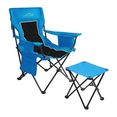 FAIR WIND Übergroßer gepolsterter Campingstuhl mit Fußstütze, Hocker-Set, robuste Unterstützung, 136 kg, Kühltasche, Stuhl – Schwarz FAIR WIND Übergroßer gepolsterter Campingstuhl mit Fußstütze, Hocker-Set, robuste Unterstützung, 136 kg, Kühltasche, Stuhl – Schwarz von FAIR WIND