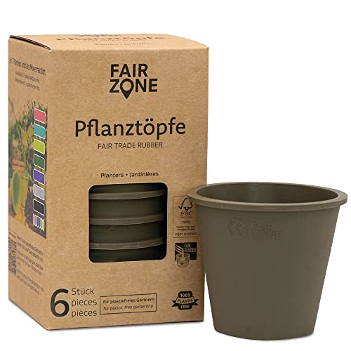 FAIR ZONE 6 Pflanztöpfe Naturkautschuk – Ohne Mikroplastik – Fairtrade Blumentopf Anzuchttopf Ø 11cm in Olive von FAIR ZONE