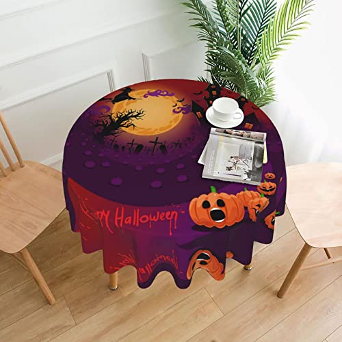 FAIRAH Happy Halloween bedruckte runde waschbare Tischdecke, perfekt zum Schutz und Dekorieren Ihres Esstisches von FAIRAH