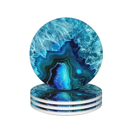 Keramik-Untersetzer, 4 Stück, rutschfeste Unterseite aus Kork, hellblau, türkis, Einweihungsgeschenke von FAIRAH