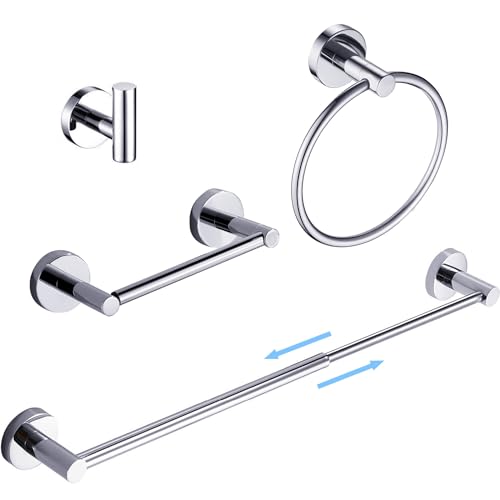 FAIRGIA Badezimmerzubehör aus Chrom, poliertes Silber, Badezimmer-Hardware-Set beinhaltet Doppelpfosten Toilettenpapierhalter, 38,1 bis 61 cm, Handtuchhalter, Handtuchring, Bademantelhaken, 4 Stück von FAIRGIA