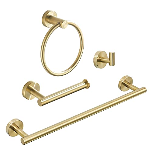 WEIKO Gold Badezimmer Hardware Badezimmer Zubehör Set beinhaltet Toilettenpapierhalter 61 cm Handtuchstange Handtuchring Bademantelhaken 4 Stück Wandhalterung von FAIRGIA