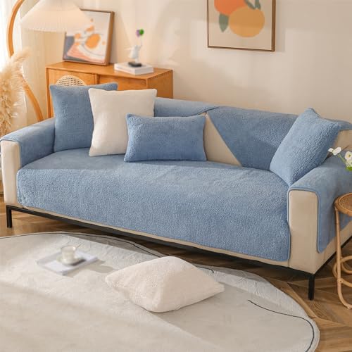 FAIRTREND Sofakissen-Set aus Lammsamt, einfarbig, Flauschige Couch-Kissenbezüge, 1-teilig, rutschfest, warm, weich, gemütlich, Couchbezüge, Möbelschutz. (Color : Blue, Size : 27x35in) von FAIRTREND
