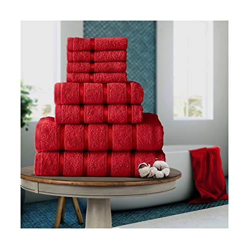 FAIRWAYUK Handtuch-Set für Badezimmer, ultraweich, hochwertig, wasserabsorbierend, Geschenksets, 100 % ägyptische Baumwolle, 4 x Gesicht, 2 x Hand, 2 x Badetücher, 8-teilig, Rot von FAIRWAYUK