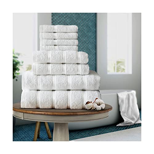 FAIRWAYUK Handtuch-Set für Badezimmer, ultraweich, hochwertig, wasserabsorbierend, Geschenksets, 100 % ägyptische Baumwolle, 4 x Gesicht, 2 x Hand, 2 x Badetücher, 8-teilig, Weiß von FAIRWAYUK