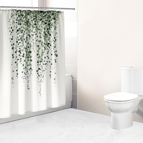 FAIRYGATE Badewannenvorhang Duschvorhang Mordener Entwurf Stoffliches Polyester Gewebe Badezimmerdekorationsset mit Haken 180 x 180 cm Grün Weiß B9606 von FAIRYGATE