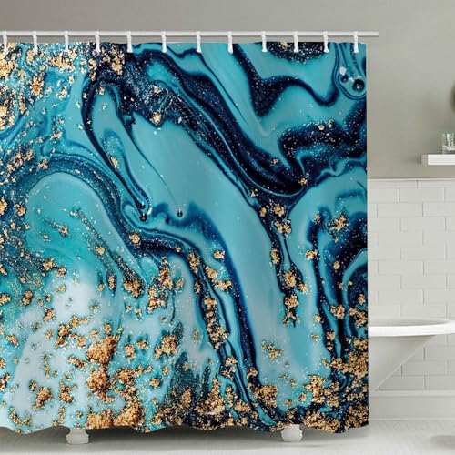 FAIRYGATE Badezimmer Vorhang Marmor Duschvorhang Badewanne Set Bathtub Curtain Blau Marmor Duschvorhang Antischimmel Wasserdicht Stoff Textil Duschvorhänge Abwaschbar Shower Curtains B8916 von FAIRYGATE