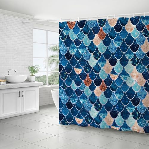 FAIRYGATE Blaue Vorhänge Duschborhang 180x180 Extra Anti Schimmel Wasserdicht für Badewanne Stoff Shower Curtains Blau Motiv Duschvorhänge Waschbar Textil mit 12 Duschvorhangringe B8724 von FAIRYGATE