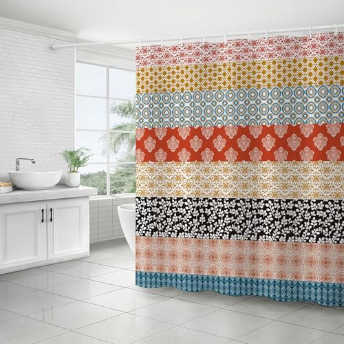 FAIRYGATE Boho Vorhang Duschvorhang Abstrakt Bath Curtain 80x180 cm Waschbar Bad Polyester Textil Wasserdicht Duschvorhang für Badewanne mit 12 Hake B8614 von FAIRYGATE