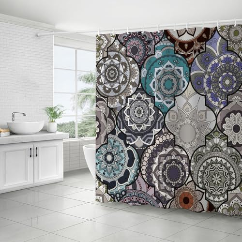 FAIRYGATE Duschvorhang 180 x 180 Vorhänge Bunt Dusch Vorhang Wasserdichter Duschvorhang 180x180CM Badewanne mit Anti Schimmel Stoff Textil Shower Curtain mit 12 Duschvorhängeringen Waschbar B8618 von FAIRYGATE