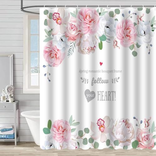 FAIRYGATE Duschvorhang Blätter Duschgardine Blumen Duschborhang Duschvorhang Badewannen Vorhang Wasserdichter Waschbarer Anti Schimmel Badvorhang aus Polyester für Badewanne Duschwanne B8506 von FAIRYGATE