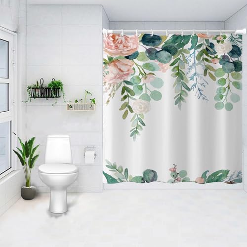 FAIRYGATE Duschvorhang Grüne Pflanzen Duschvorhang Textil 180x180 Abstrakt Blatt Badewanne Vorhang Modern Minimalistisch Ästhetisch Kunst Wasserdicht Polyester Stoff Waschbar Badevorhang B9410 von FAIRYGATE