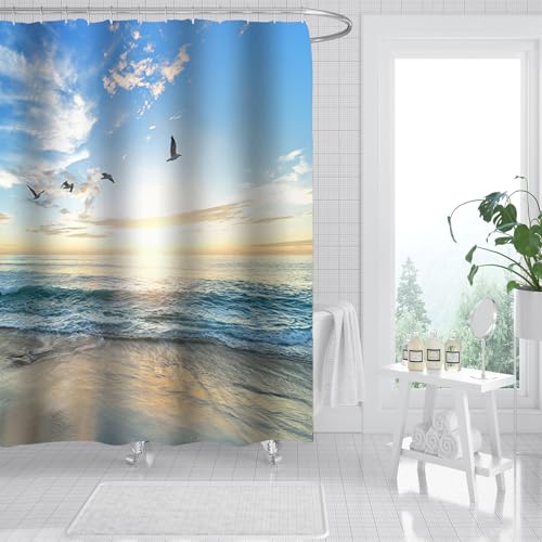 FAIRYGATE Duschvorhang Motiv Meer Duschvorhang Blau 180x180 cm Badewannenvorhang Shower Curtain mit 12 Duschvorhangringen Duschvorhang Textil Vorhang für Badezimmer Polyester Waschbar B8809 FAIRYGATE Duschvorhang Motiv Meer Duschvorhang Blau 180x180 cm Badewannenvorhang Shower Curtain mit 12 Duschvorhangringen Duschvorhang Textil Vorhang für Badezimmer Polyester Waschbar B8809 von FAIRYGATE