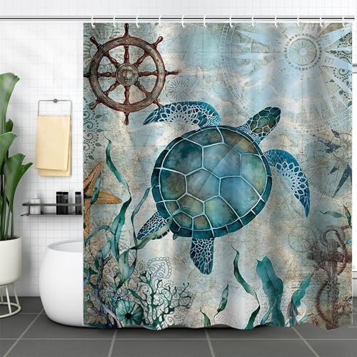 FAIRYGATE Duschvorhang Vintage Retro Shower Curtains Duschvorhang 180x180 Anti Schimmel und Wasserabweisend Bath Curtains mit 12 Duschvorhangringen Digitaldruck mit lebendigen Farben B9306 von FAIRYGATE