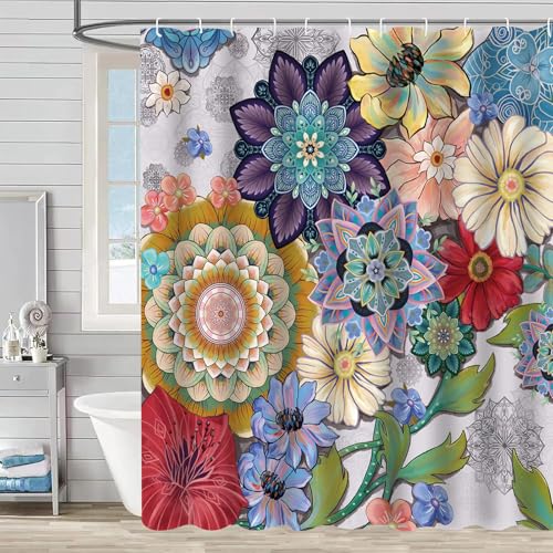 FAIRYGATE Duschvorhang Waschbar Blätter Badewanne Vorhang Duschvorhang Kunst Shower Curtains Polyester Gewebe Badezimmerdekorationsset mit Haken 180 x 180 cm Badvorhang Badezimmer B8622 von FAIRYGATE