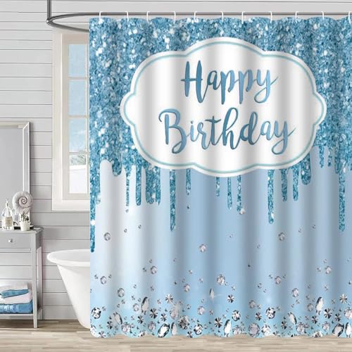FAIRYGATE Vorhang Blau Weiß Wasserdicht Bathroom Curtain Bathroom Curtain Duschvorhang 180 x 180 cm Polyester Textil wasserdichte für Badewanne Anti Schimmel Waschbar Wasserdicht mit 12 Ringe B8313 von FAIRYGATE