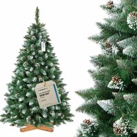 Fairytrees - Weihnachtsbaum künstlich 180cm Kiefer mit Christbaum Holzständer Tannenbaum künstlich mit Natur-Weiss beschneit Made in eu von FAIRYTREES