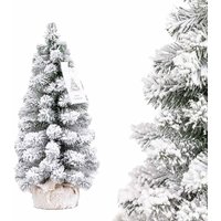 FairyTrees künstlicher Weihnachtsbaum klein, Fichte Natur-Weiss mit Schneeflocken Mini, Weihnachtsschmuck für Schreibtisch, 50cm, FT41-50 von FAIRYTREES