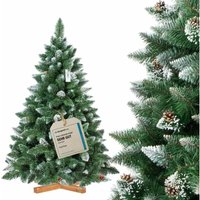 Fairytrees - Weihnachtsbaum künstlich 150cm Kiefer mit Christbaum Holzständer Tannenbaum künstlich mit Natur-Weiss beschneit Made in eu von FAIRYTREES