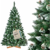 Fairytrees - Weihnachtsbaum künstlich 220cm Kiefer mit Christbaum Holzständer Tannenbaum künstlich mit Natur-Weiss beschneit Made in eu von FAIRYTREES