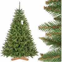 Fairytrees - Weihnachtsbaum künstlich 180cm fichte Natur mit Christbaum Holzständer Tannenbaum künstlich mit grünem Stamm Made in eu von FAIRYTREES