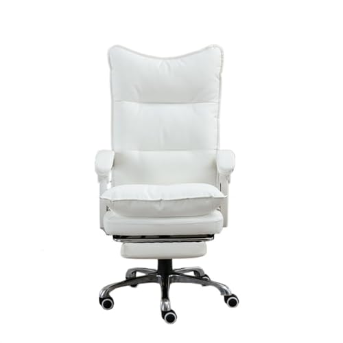 Bürostuhl Ergonomisch Chefsessel, Retro-Bürostuhl aus PU-Leder mit Gummirädern, Computer-/Büro-Schreibtischstuhl, ergonomischer dreiteiliger Bürostuhl mit hoher Rückenlehne Arbeitsstuhl(Weiß) von FAJNUZI2024