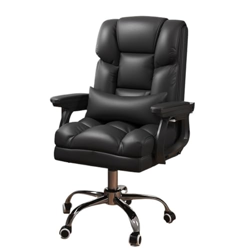 Bürostuhl Ergonomisch Ergonomisches Mittelrückenkissen mit Lendenwirbelstütze, Schreibtischstuhl for das Home-Office, verstellbarer Executive-Stuhl aus PU-Leder mit Rollen Arbeitsstuhl(Schwarz) von FAJNUZI2024