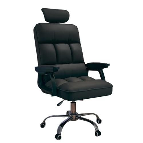FAJNUZI2024 Bürostuhl Ergonomisch Chefsessel Bürostuhl PU-Leder Computer-Schreibtischstuhl, höhenverstellbar, Schwenkräder Arbeitsstuhl(Schwarz) von FAJNUZI2024