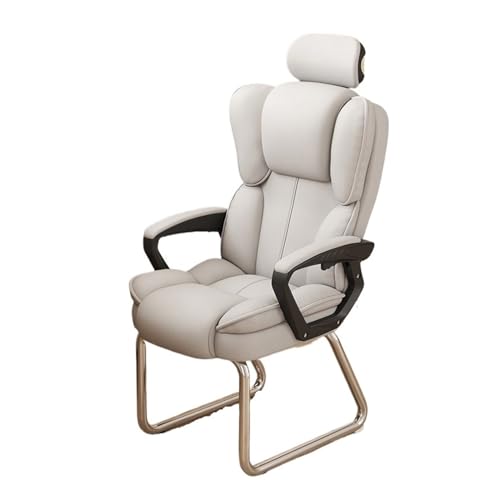 FAJNUZI2024 Bürostuhl Ergonomisch Home-Office-Stuhl mit hoher Rückenlehne, weicher PU-Leder-Executive-Stuhl for Empfangsmitarbeiter mit silbernem Schlittenfuß, Keine Rollen Arbeitsstuhl(Weiß) von FAJNUZI2024